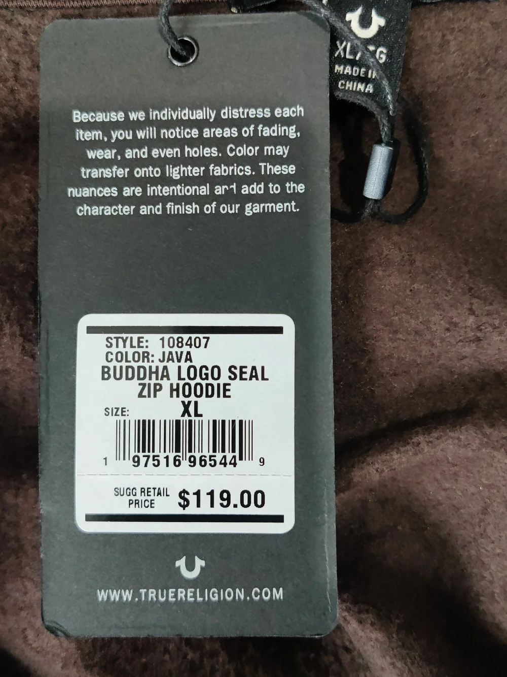 True Religion Men's Buddha Logo Seal Zip Hoodie Size XL NWT MSRP $119.00